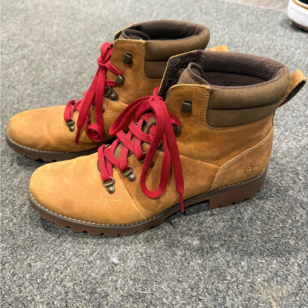 Timberland Tan Boots with Red Laces